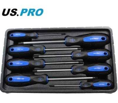 8pc TORX SCREWDRIVER SET by US PRO TOOL T10 to T40 Tamper Proof Hole T8 Standard