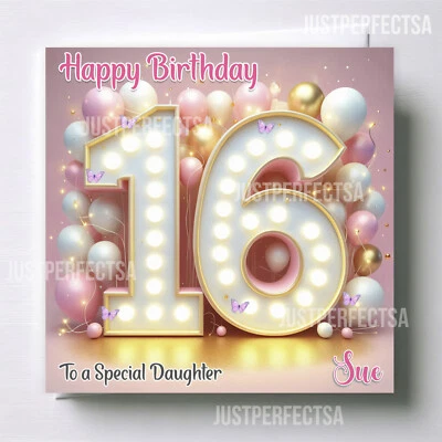 JUST_PERFECTSA 16th Birthday Card Girls for Granddaughter Niece Daughter,16 glowing lights card