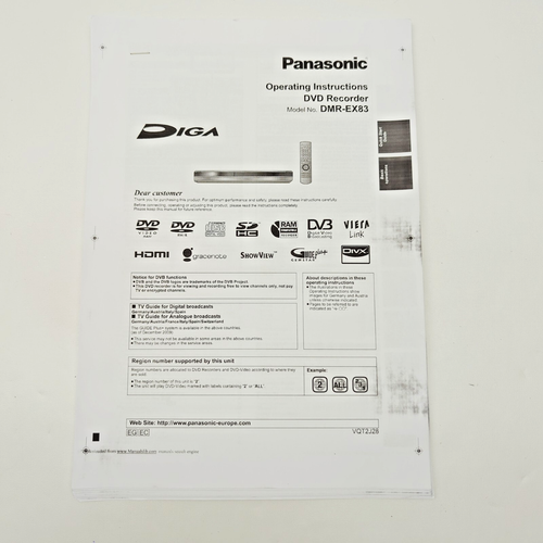 Panasonic DMR-EX83 DVD Recorder with 250GB HDD Freeview DVB Remote - Picture 3 of 11
