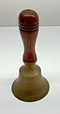 Vintage Brass Hand Dinner Bell with Wooden Handle Rustic Farmhouse