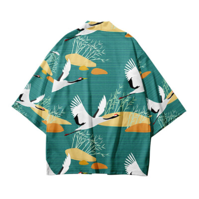 Herren Ethnisch Kimono Yukata Robe Happi Mantel Dünn Locker Haori Hemd Top Jacke