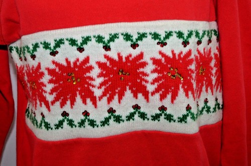 De Colección Años 80 Fiesta de Navidad Suéter Holly Poinsettia Sudadera Mujer M Hecha en EE. UU. - Imagen 2 de 8