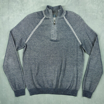 Tailor Vintage Sweater  Mens Medium Navy Blue & Grey 1/4 Zip Mock Neck Pullover