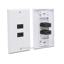 2-Port Dual HDMI Wall Face Plate Panel Cover Outlet 1080P 4K ARC HDR White