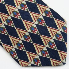 Club Room Blue Red Geometric Diamond Stripes Mens Neck Tie 56x3.75 Bright