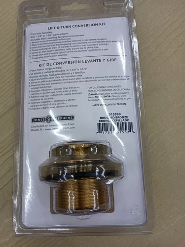 Jones Stephens Lift Turn Bath Tub Drain Conversion Kit 2-Hole Overflow Bronze - Picture 2 of 2