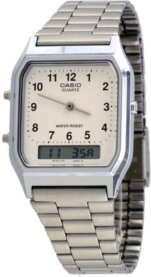 Casio AQ230A-7B Men's Vintage Silver Tone Analog Digital Dual Time Watch