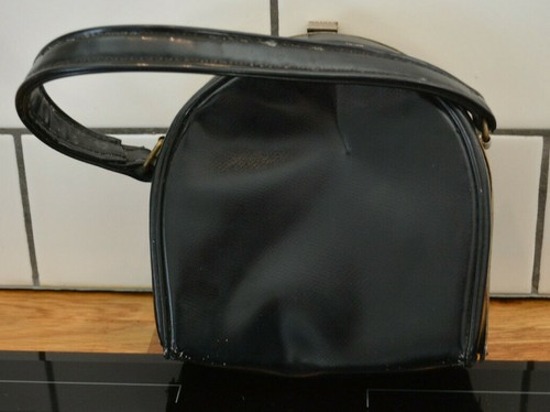 Vintage 50s 60s Black Top Handle Horseshoe Box Bag Evening Day Rare Unusual Old - Picture 5 of 12