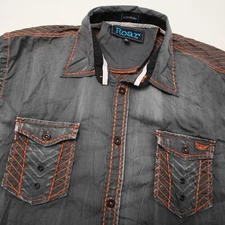 Roar Shirt Mens Medium Gray Signature Embroidered Distressed Tactfull II Jr