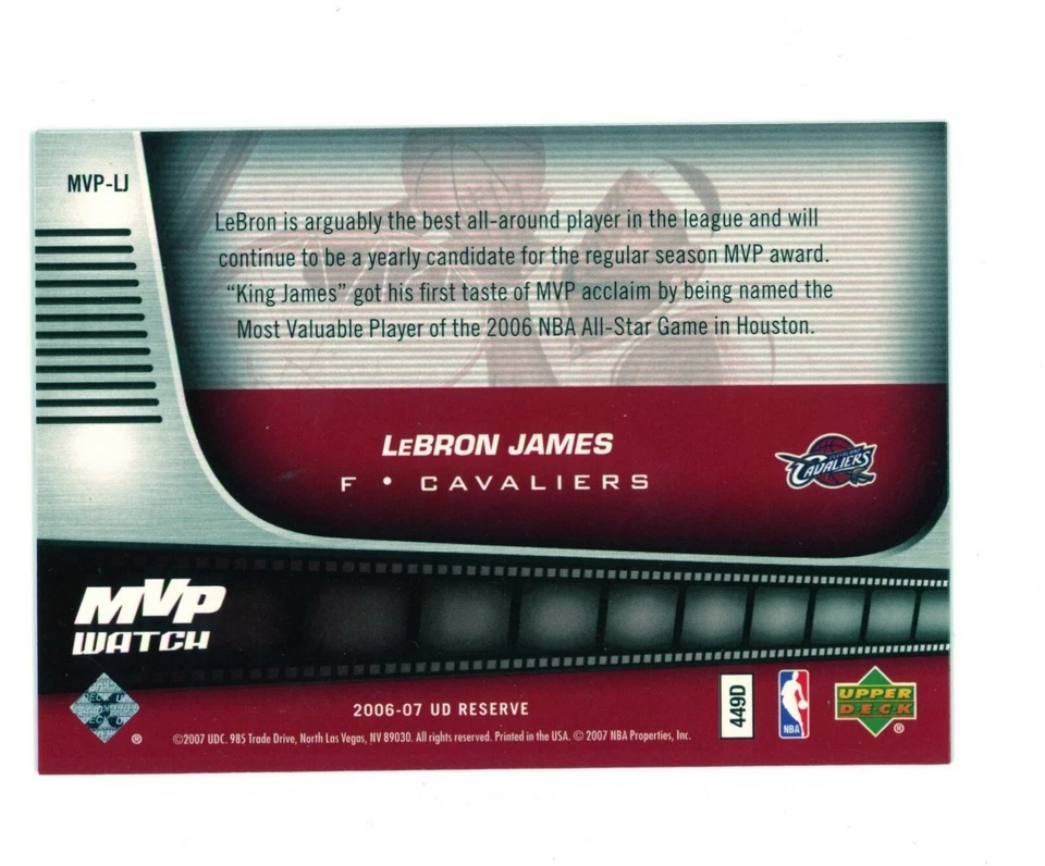 2006-07 UD Reserve MVP Watch #MVP-LJ LeBron James - Cleveland Cavaliers - Image 2 of 2