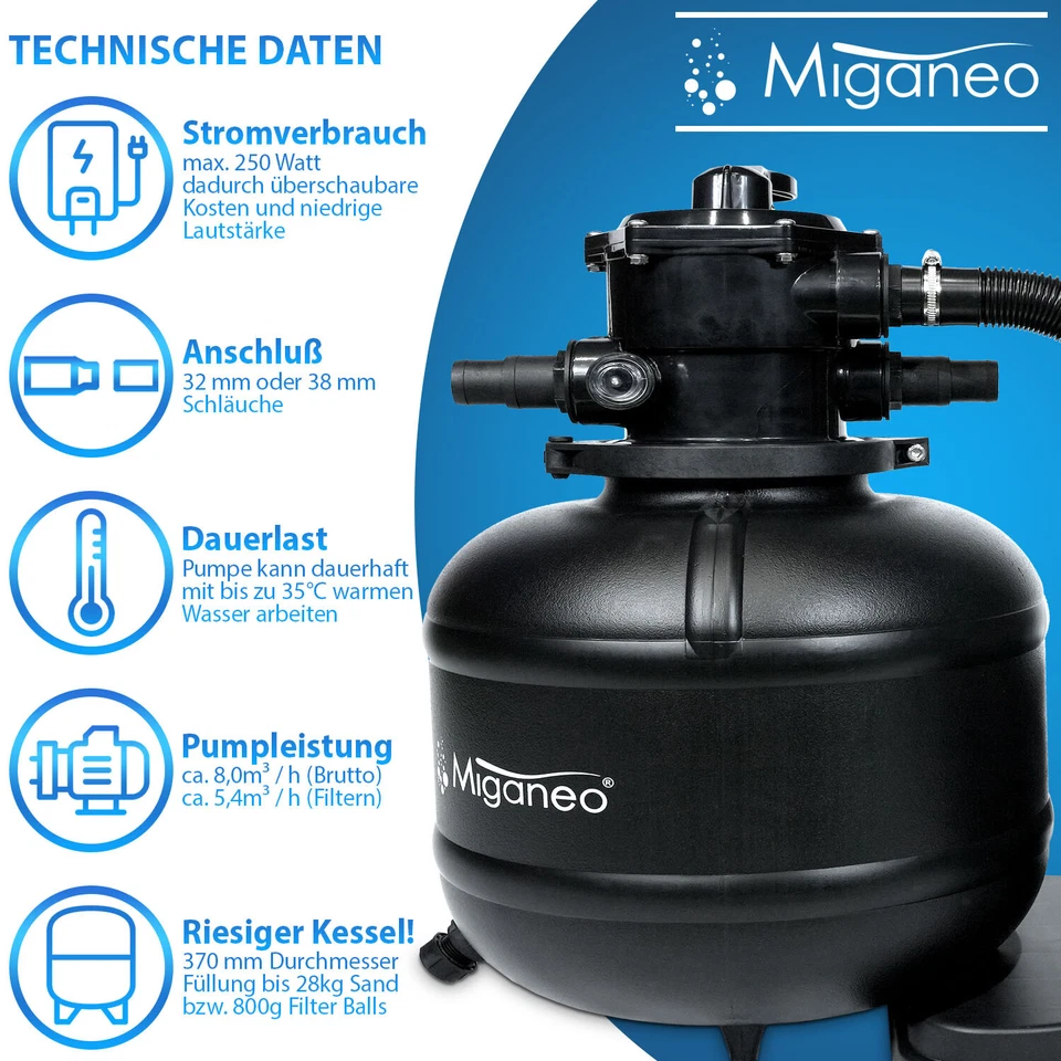 Miganeo Sandfilteranlage Dynamic 3,9-11,0 m³ Sandfilter Pool Filteranlage Pumpe - Bild 2 von 4