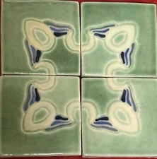 1920s-30s California Art Tile  Co. 4” Art Deco Tiles (Set of 4) Version 1