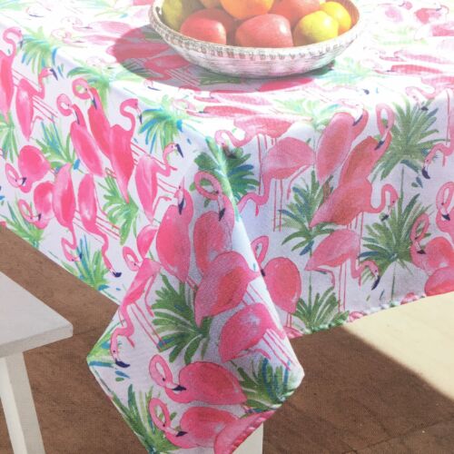 Cynthia Rowley Pink Flamingo Tablecloth Palms Tropical Watercolor Outdoor 60x104 - Picture 2 of 6