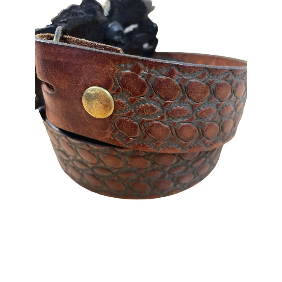 Cinturón de cuero de piel de serpiente en relieve hebilla de dragón marrón 33,50 gótico punk rockero motociclista Foto 3 de 4