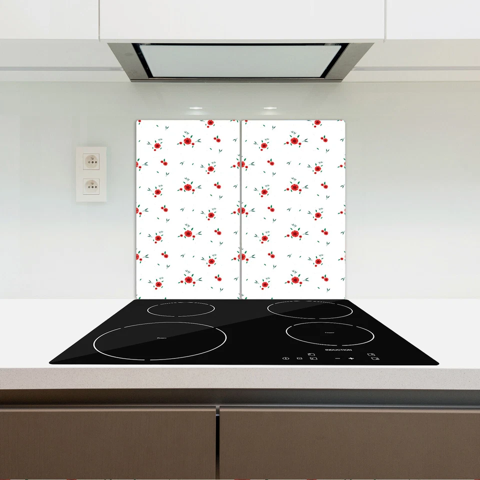 Tablero de pan de vidrio templado para encimera pequeño rojo flores rojo y blanco 2x30x52 Foto 3 de 4