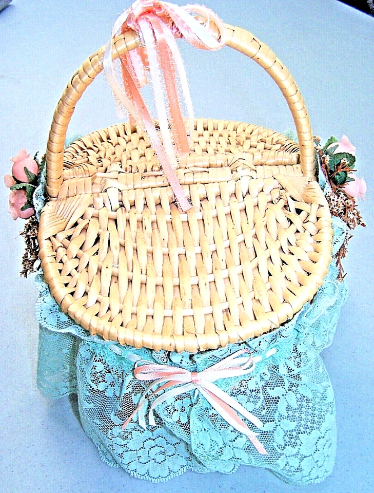 BODA NOVIA CESTA DE MIMBRE DOBLE CARA NIÑA FLORES CESTA DE ENCAJE VERDE Foto 3 de 4