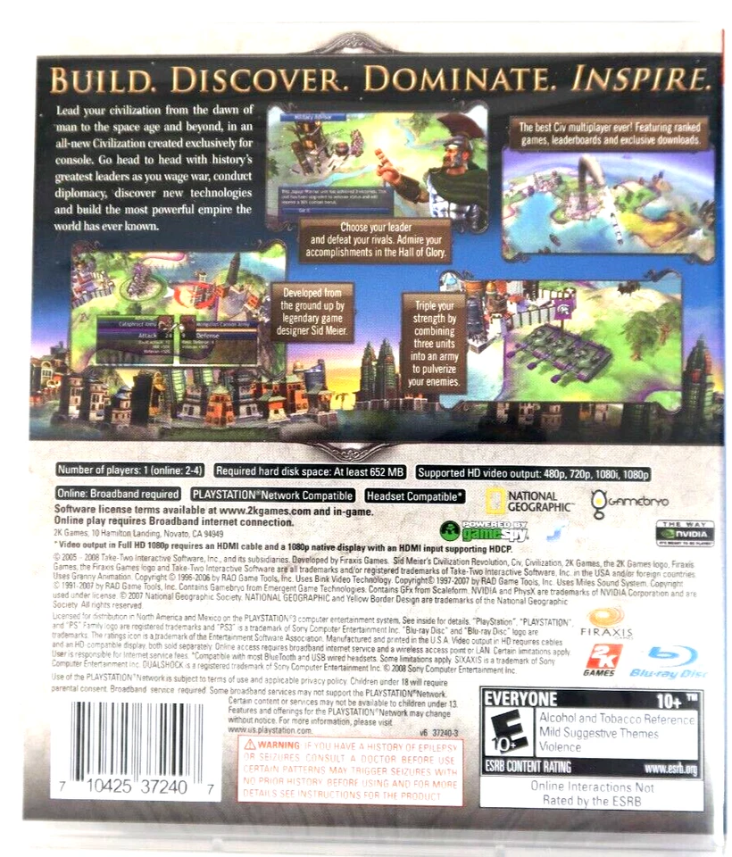 Sid Meier's Civilization Revolution (Sony PlayStation 3, 2008) Brand New - Image 2 of 2