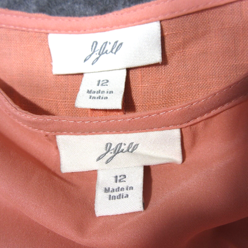 J Jill 2 Piece Layered Dress Women 12 Salmon Linen Midi Round Neck Beachy Boho - Picture 9 of 13