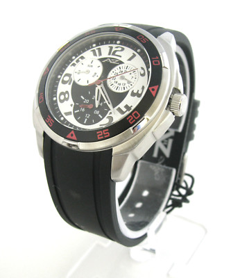 A II Z BY TIMEX MULTI FUNCTION BLACK WHITE DIAL BLACK SILICONE BAND WATCH V0V754