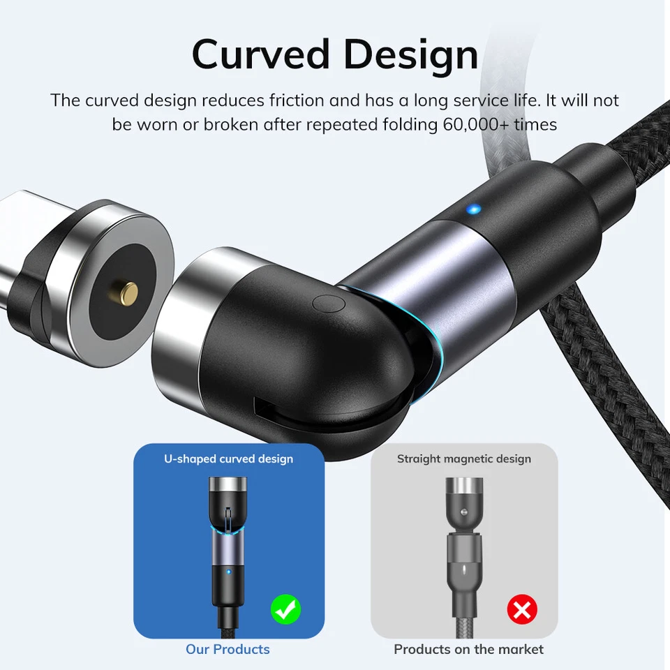 3in1 360+180° Magnetic Charger Fast Charging USB Cable for Type-C Micro USB IOS - Image 3 of 4