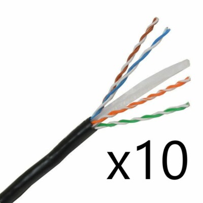 Lot of 10 - CAT6E Ethernet 550MHz CMR Cable Black 1000FT 23 AWG COPPER