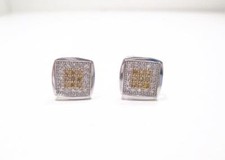 14 kt WHITE GOLD 0.50 CTW DIAMOND CLUSTER STUD EARRINGS- WHITE  YELLOW DIAMONDS