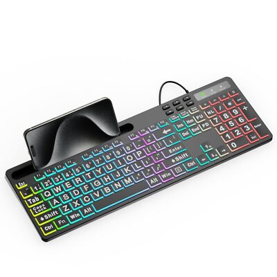 Large Print Backlit Keyboard, WK712 Wired Computer Keyboard with 7 Colors & 1...