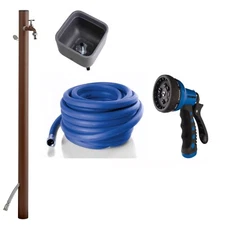 Outdoor Watering Assembly - Dramm Blue ColorStorm Hose w/ Spray Gun & Water Post