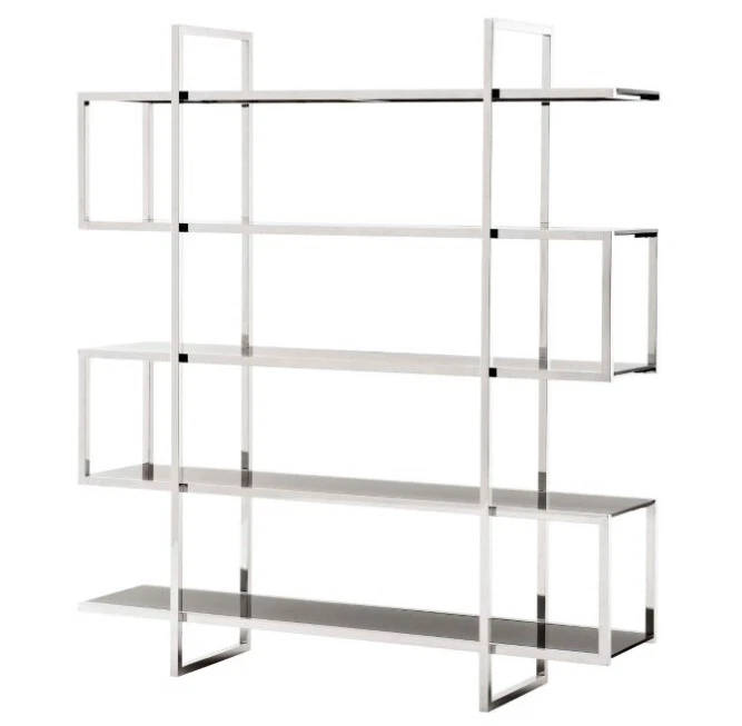 Kendall Collection Four Tier Chrome and Black Glass Bookcase