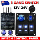 <!--F#f_0-->3 Gang 12V Switch Panel LED Rocker for Car Boat Marine RV Dual USB ON-OFF Toggle<!--F/-->