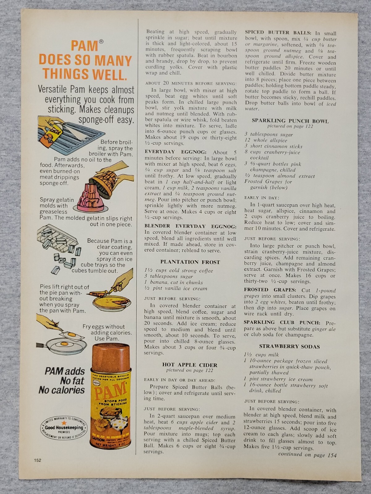 1976 Magazine Advertisement Page Pam Non-Stick Cooking Spray
