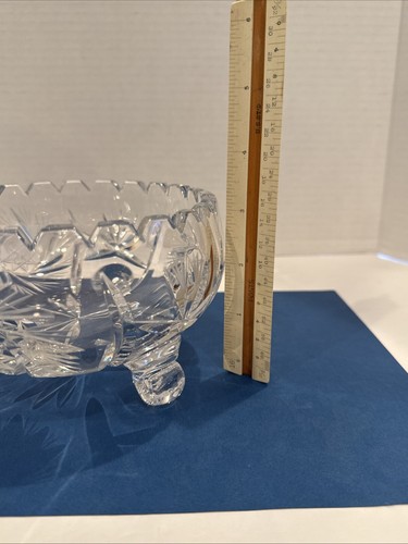 Vintage Sägezahn Bleikristall Facettenschliff Glas 3-Fuß Schale mit Pinwheel Muster - Bild 9 von 12