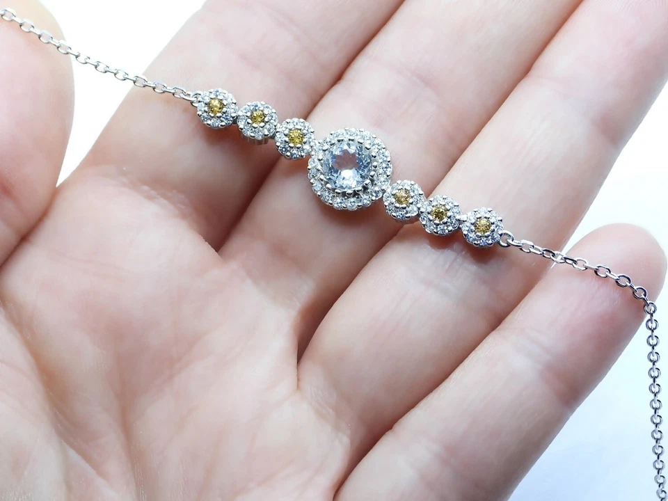 Aquamarin Gelber Saphir Armband 925 Sterling-Silber Edelsteine 17 + 3 cm Damen - Bild 4 von 4