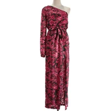 Hemant & Nandita NWT Mehr One-Shoulder Dress Size S in Pink/Black/Multi Velvet