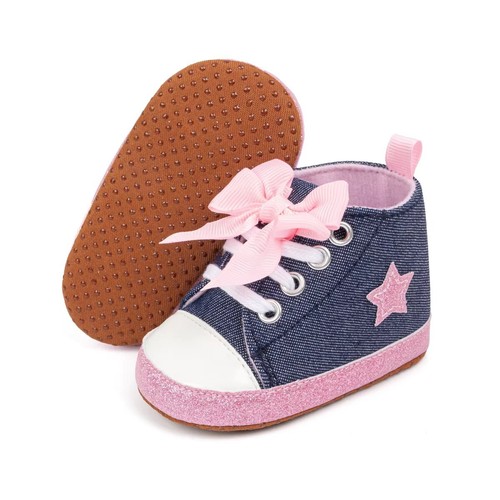 Bowknot Baby Sneaker weiche Sohle Canvas Schuhe Denim, Leopard & Regenbogen Designs - Bild 14 von 24
