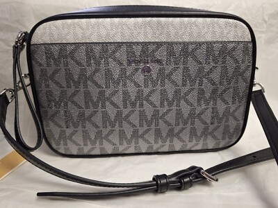 Michael Kors Jet Set Logo Medium Camera Silver Black Multi Crossbody Bag New