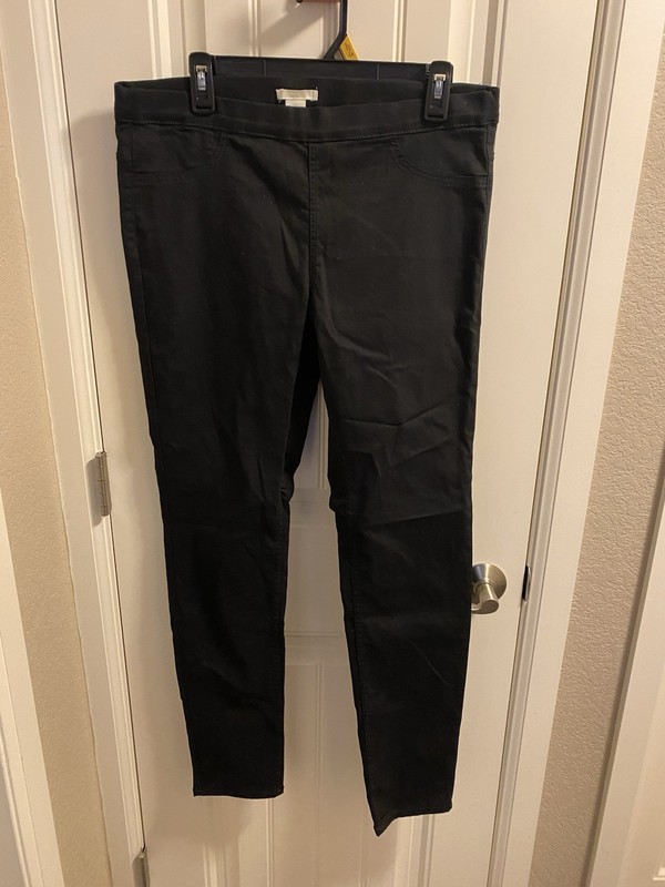 H&M 14 Black Skinny Pants Stretch Pull On Lightweight Slacks Elastic Waistband