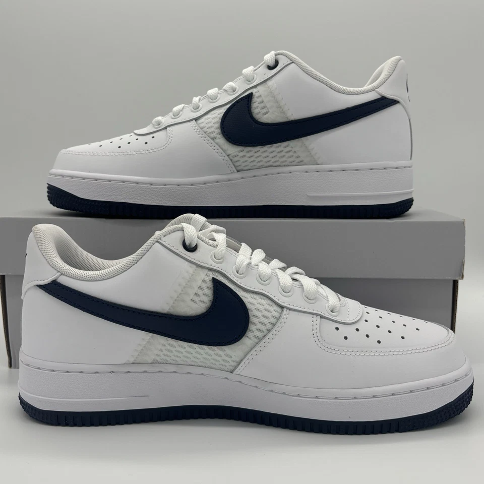 Nike Air Force 1 '07 LV8 Blanco Medianoche Azul Marino Tenis IH4462-100 Hombres Talla NUEVO Foto 3 de 4