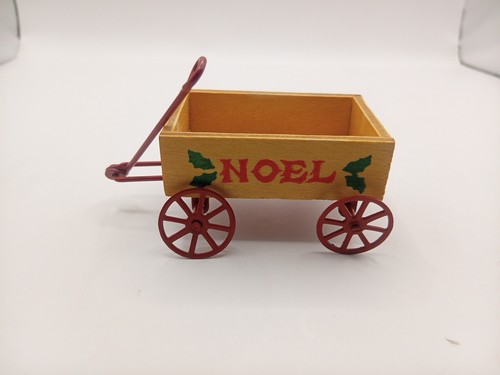 Vintage Unbranded Wooden Noel Metal Christmas Mini Wagon No Box - Picture 3 of 6