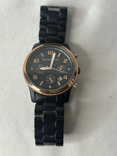 Orologio donna Michael Kors MK50006 cinturino nero lunetta rosa chiusura tono oro