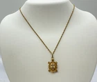 14k Yellow Gold Diamond Cut Turtle Necklace Pendant 16" Rope Chain