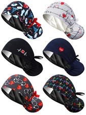 Floraltop 6 Pcs Satin Lined Scrub Caps Women Nurse Surgical Hat with Buttons Pon