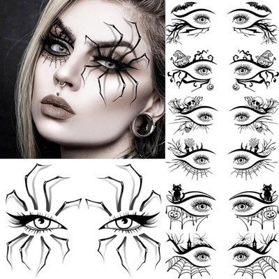 7 Sheets Halloween Eye Shadow Temporary Tattoos For Women Men Kids Black 