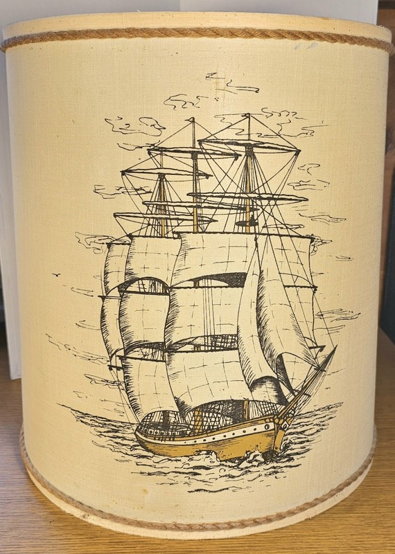 Vintage Large Sailboat Ship Schooner Lamp Shade 15" Fabric Fishing Vessel