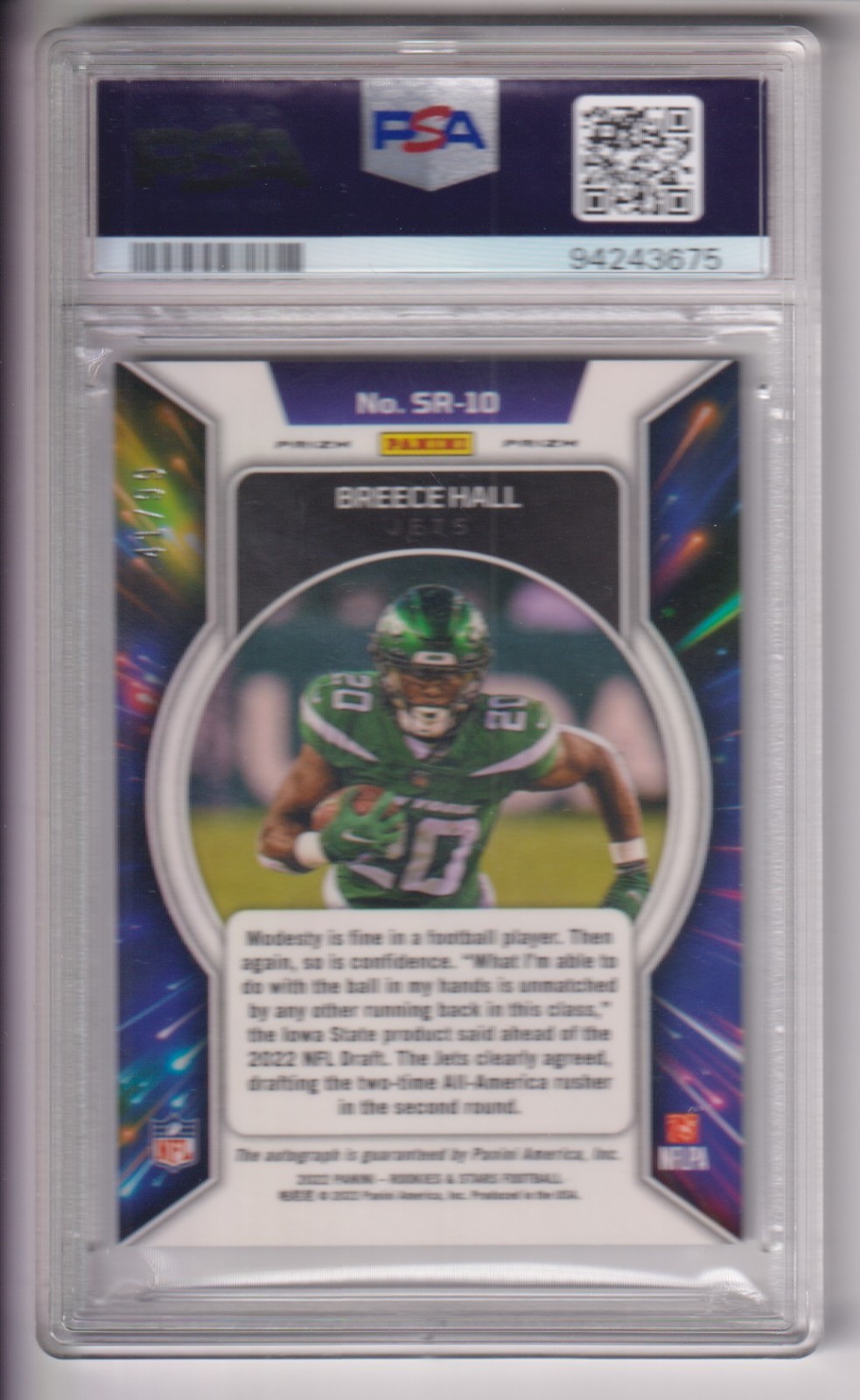 BREECE HALL 2022 ROOKIES & STARS FOOTBALL AUTOGRAPH CARD #SR10 PSA GRADED 9 MT view 2
