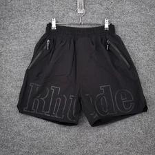 Rhude Shorts Men M Medium Black Authentic Streetwear Elastic Waist Spell Out USA