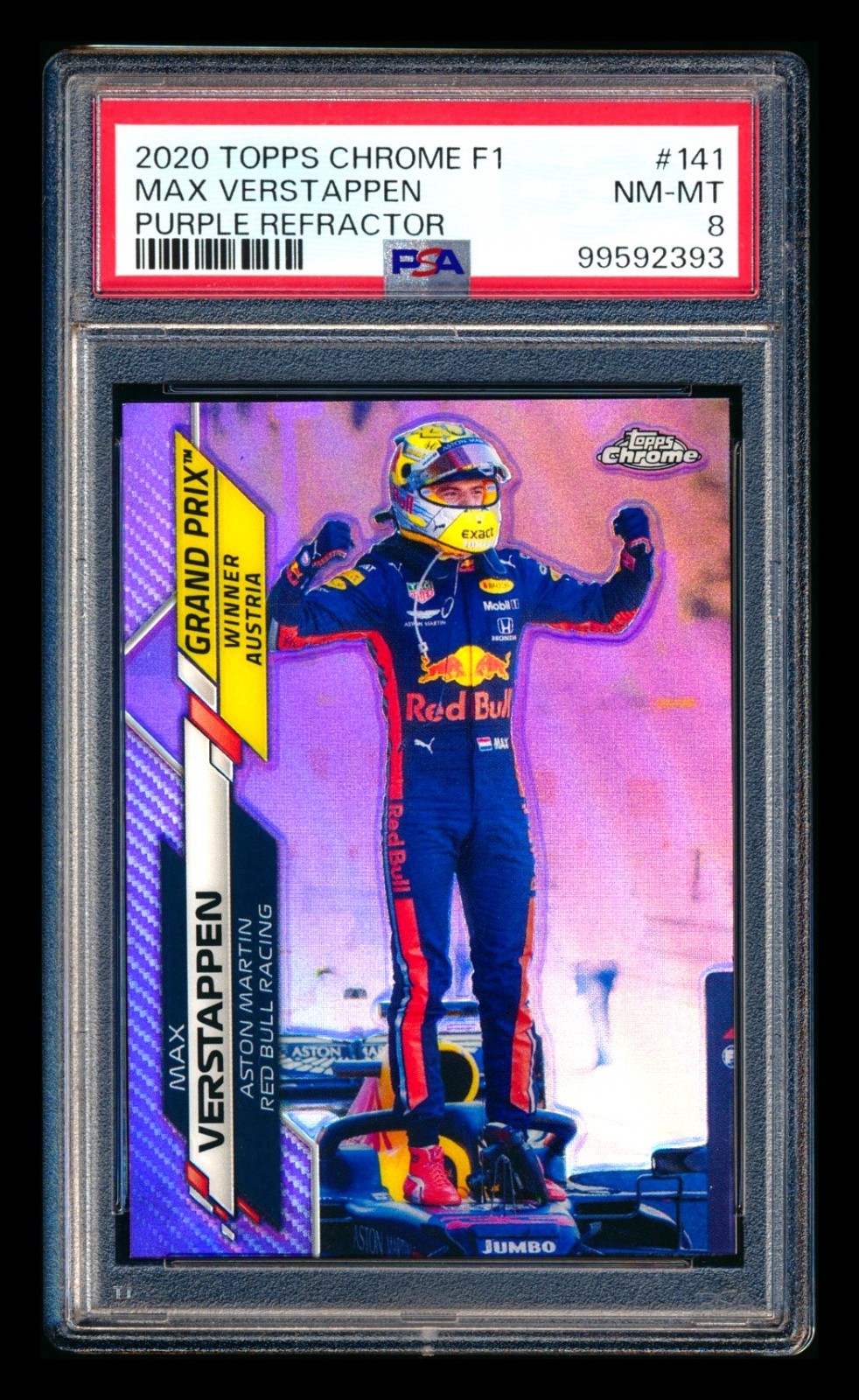 2020 TOPPS CHROME F1 #141 MAX VERSTAPPEN RC PURPLE REFRACTOR AUSTRIA #/399 PSA 8