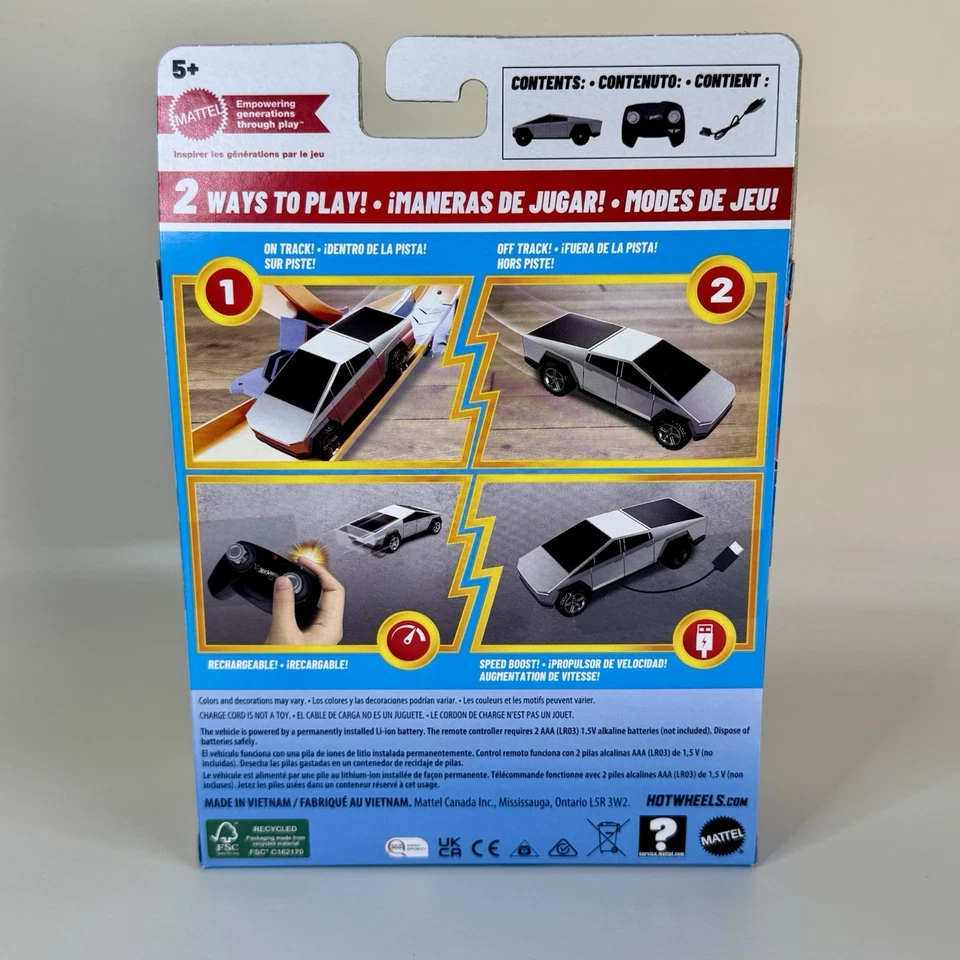 Coche remoto Hot Wheels RC Tesla Cybertruck 2,4 GHz recargable compatible con pista Foto 3 de 4