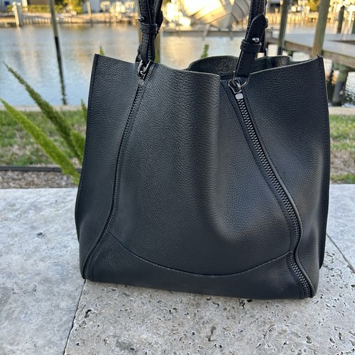 $298 BOTKIER LEATHER SOHO EXPOSED ZIP TRIM TOTE SHOULDER BAG BLACK/GUNMETAL - Picture 4 of 7