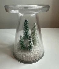Bath & Body Works Snowy Tree Winter Snow 3 Wick Candle Holder ~ Heavy Glass